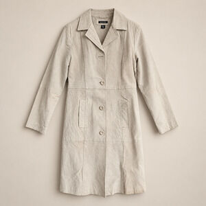 Vintage Mariposa Ivory Suede Trench Coat Jacket Women's Size Medium M Excellent